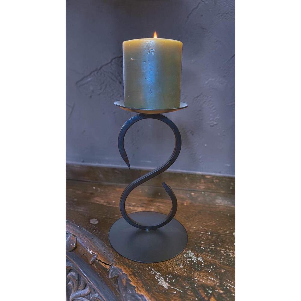 Black Wrought Iron S Scroll Snake Pillar Candle Holder Gothic Medieval Stand